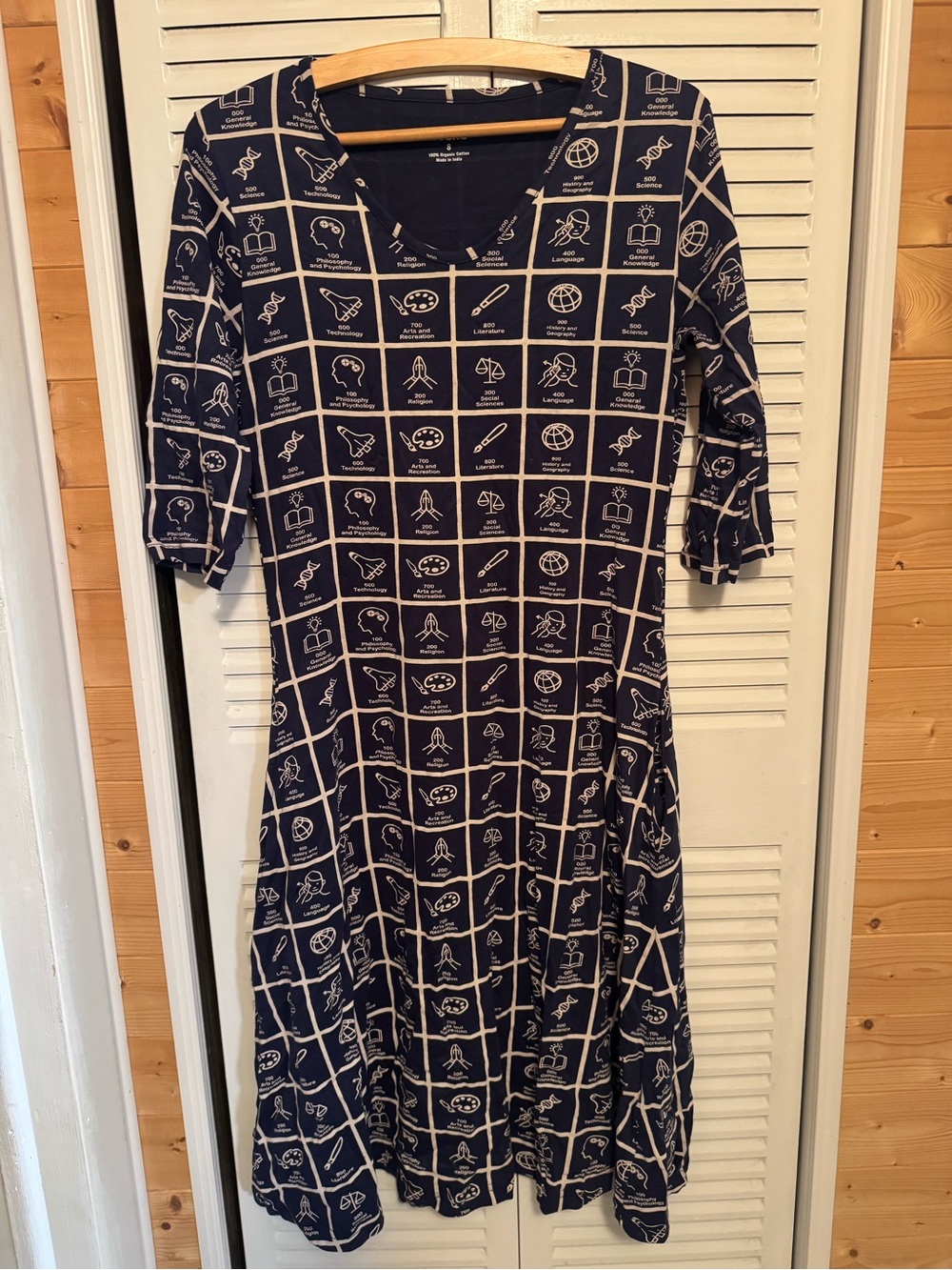 Svaha Dewey Decimal System 3/4 sleeve Fit & Flare Dress